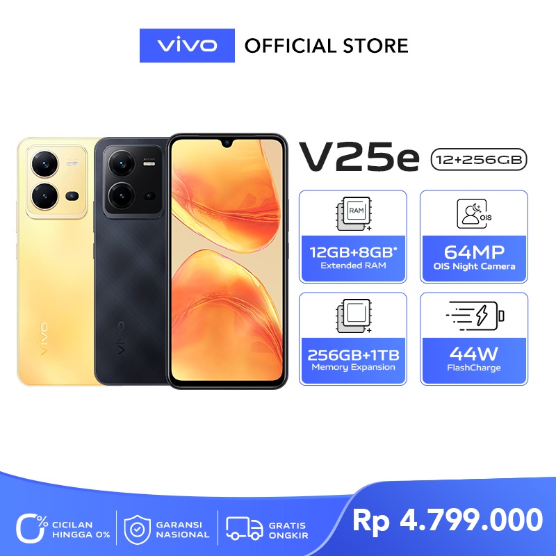 Vivo V25e 12/256 - 64MP OIS Night Camera, 12GB+8GB Extended RAM, 256GB+1TB Memory Exp, 44W FlashChar