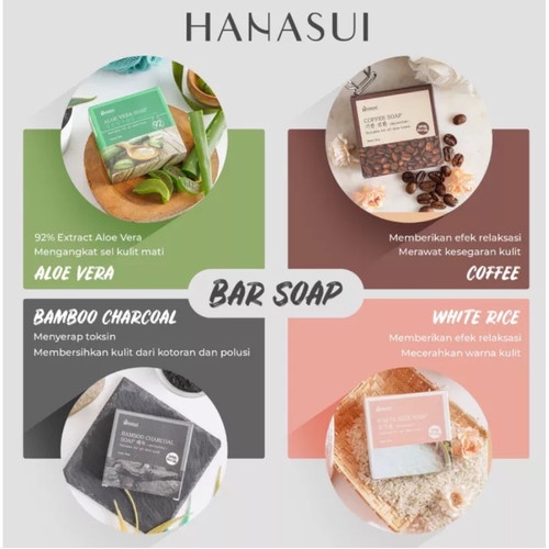 HANASUI Bar Soap Sabun Batang 60g White Rice Aloe Vera Coffee Bamboo Charcoal