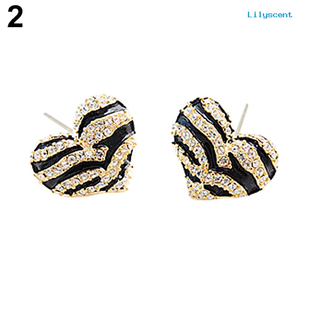 [LS] Wanita/'s Fashion Zebra Kristal Berlian Imitasi Bentuk Hati Ear Stud Earrings Jewelry