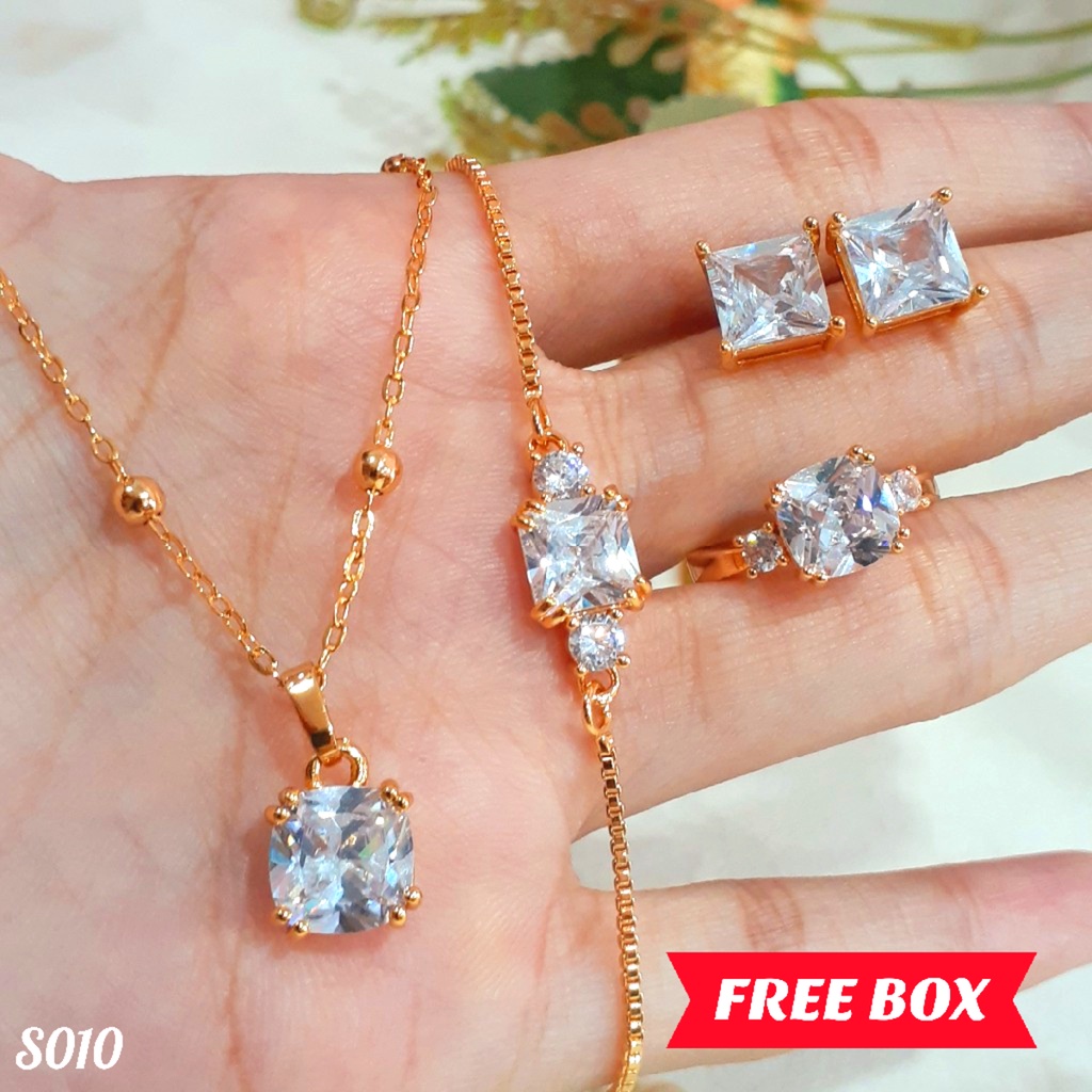 PGX Set Perhiasan Xuping Cincin Gelang Kalung Anting Lapis Emas - S010