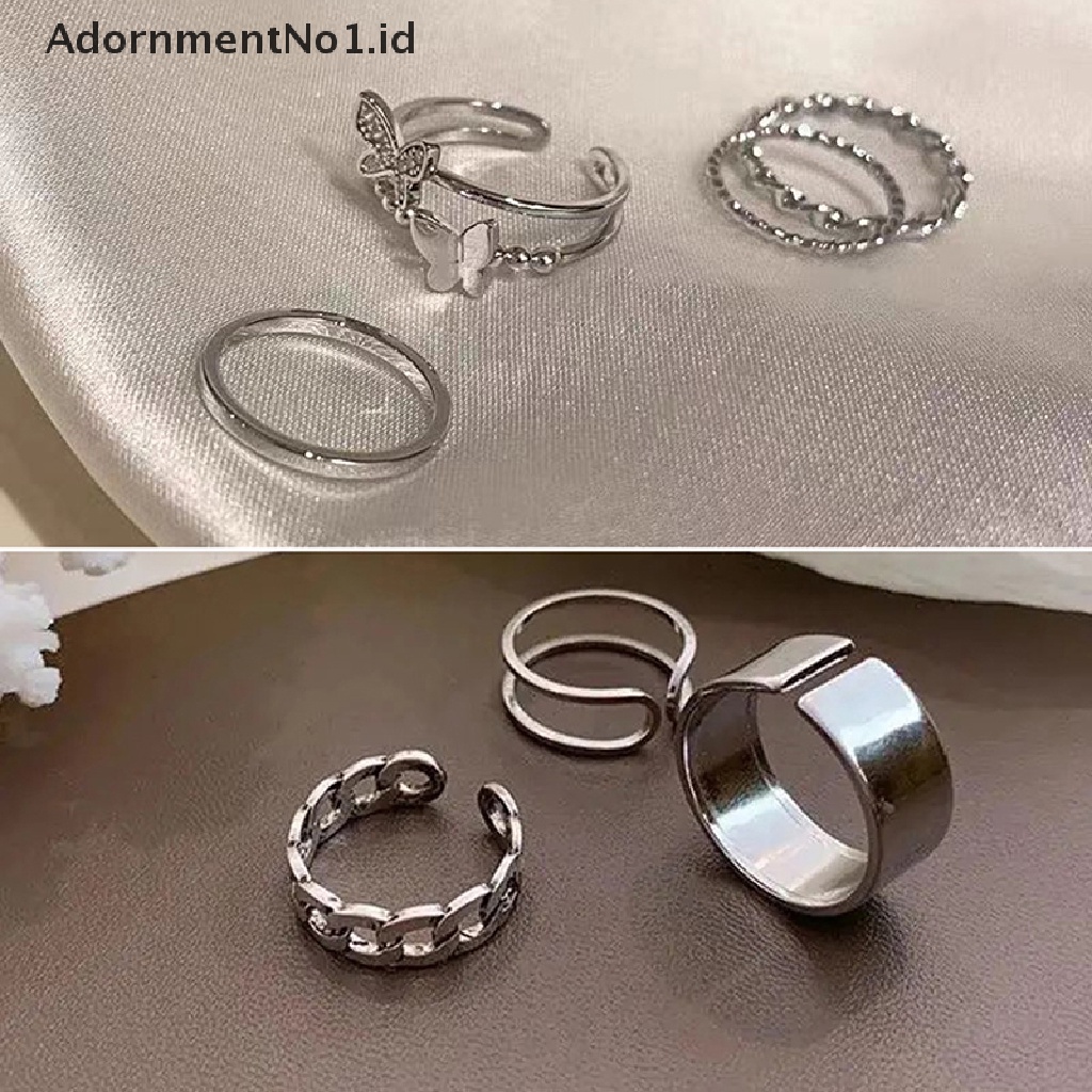 [AdornmentNo1] 3 Pcs/4 Pcs Hip Hop Punk Terbuka Dapat Disesuaikan Cincin Set Wanita Cincin Kupu-Kupu Logam Jari Cincin [ID]