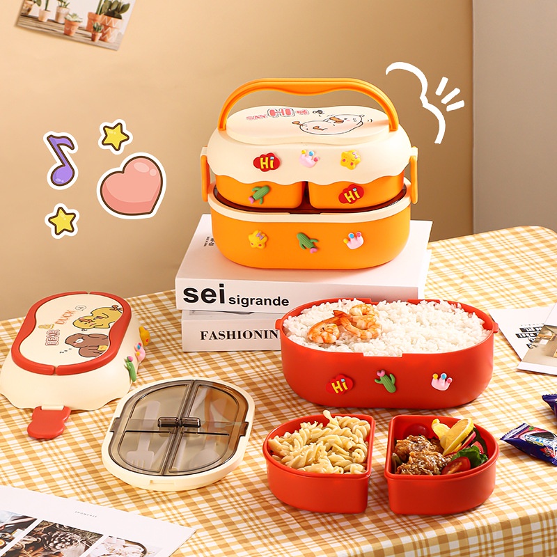 Kotak Makan With 3D Sticker Bahan Plastik Siang Bento Portabel Dengan Kompartemen Untuk Anak Perempuan