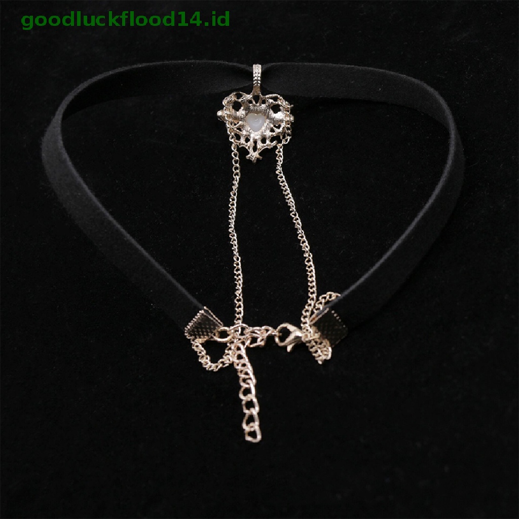 [GOOGFOUR] Vintage Velvet Black Choker Love Heart Pendant Kalung Untuk Wanita Gadis Hadiah [TOP]