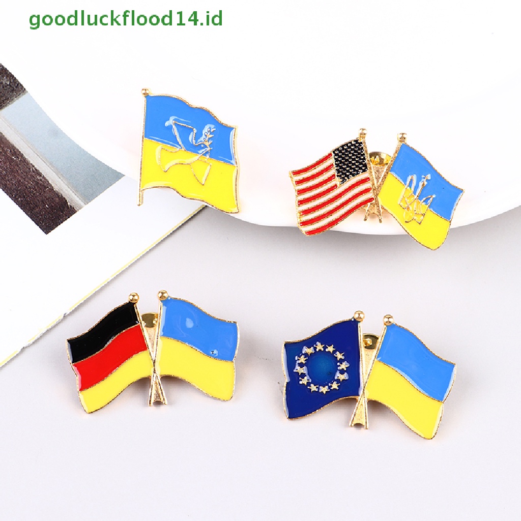 [GOOGFOUR] 1pc Bendera Ukraina Bros Aksesoris Pakaian Pin Logam Lencana Souvenir Badge [TOP]