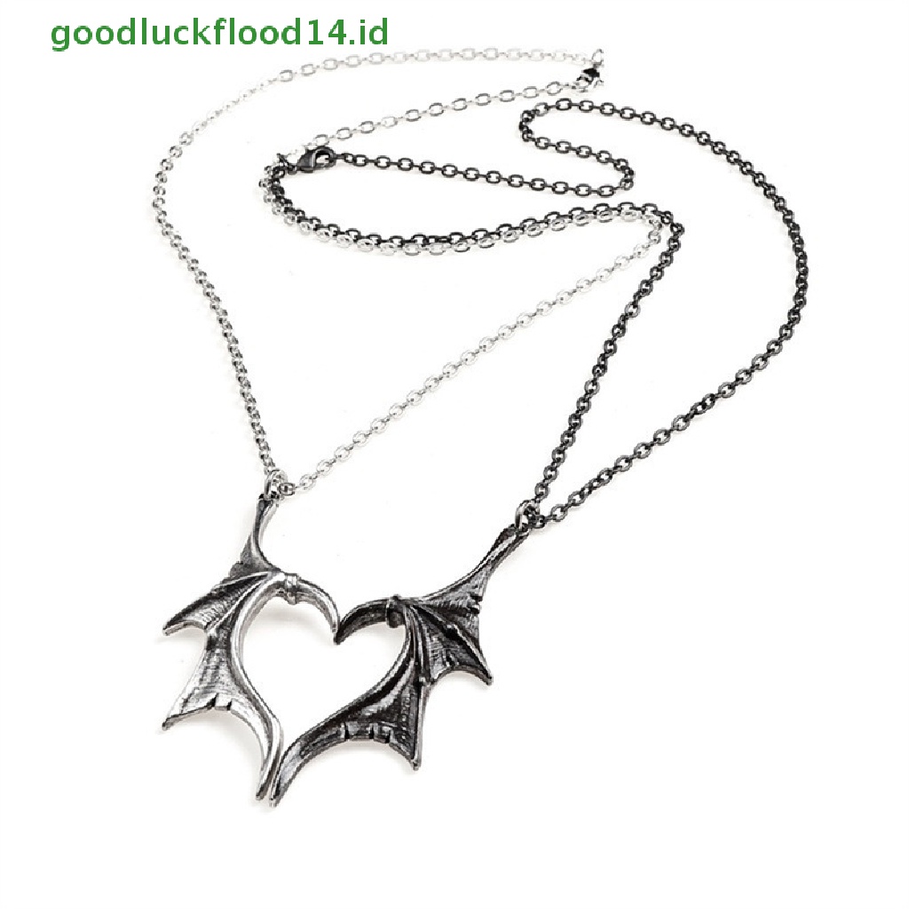 [GOOGFOUR] 2 Pcs Retro Gothic Perak Dan Hitam Pasangan Kalung Naga Sayap Hati Liontin Perhiasan Aksesoris Fashion Valene Hadiah Hari [TOP]
