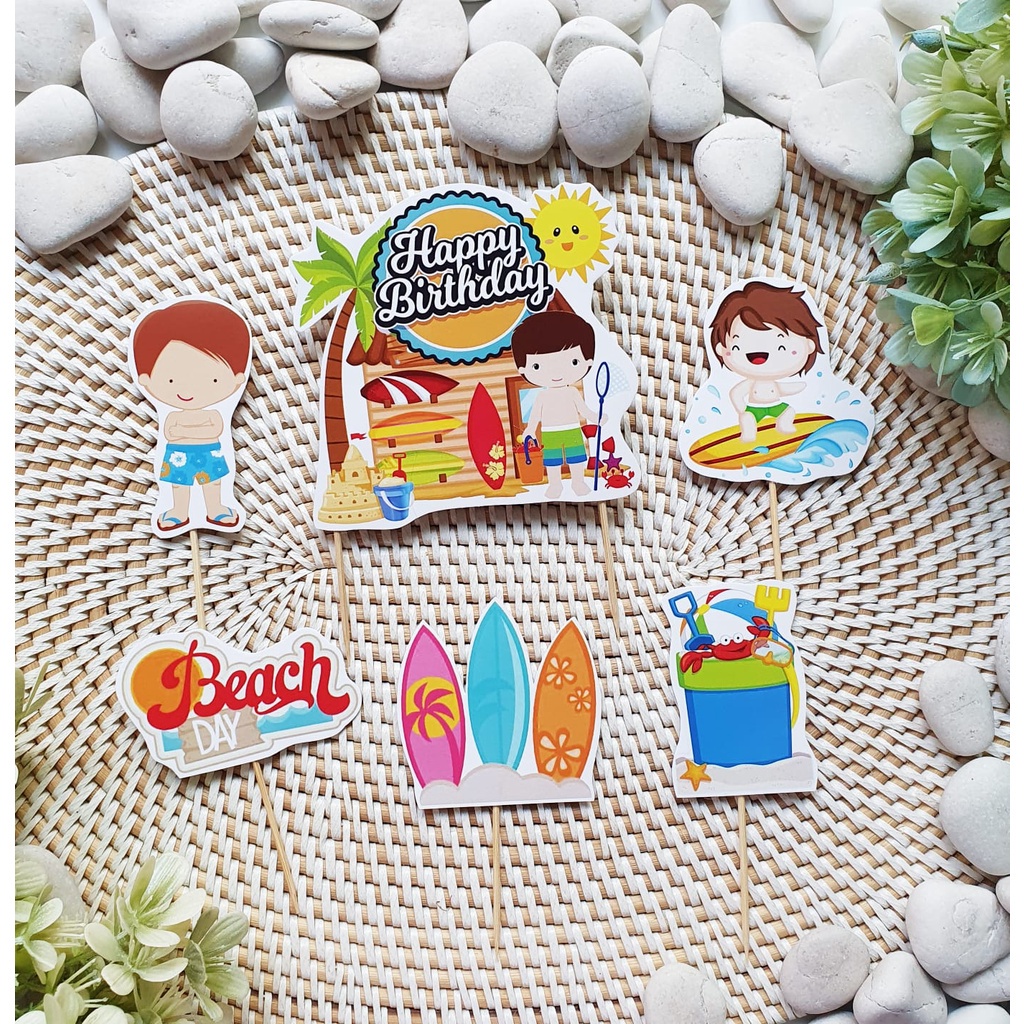 satu set cake topper hiasan kue ulang tahun karakter Beach Boy / Pantai anak laki-laki