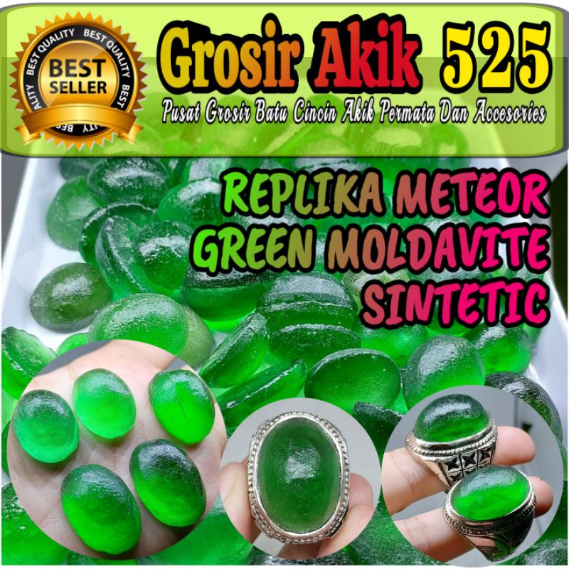 cincin batu meteor hijau sintetic / batu akik green moldavite sintetic
