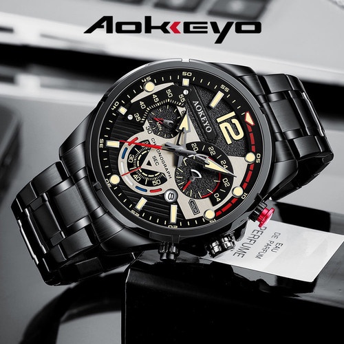 AOKEYO G107 Jam Tangan Pria Mewah Stainless Steel Jam Tangan Tahan Air