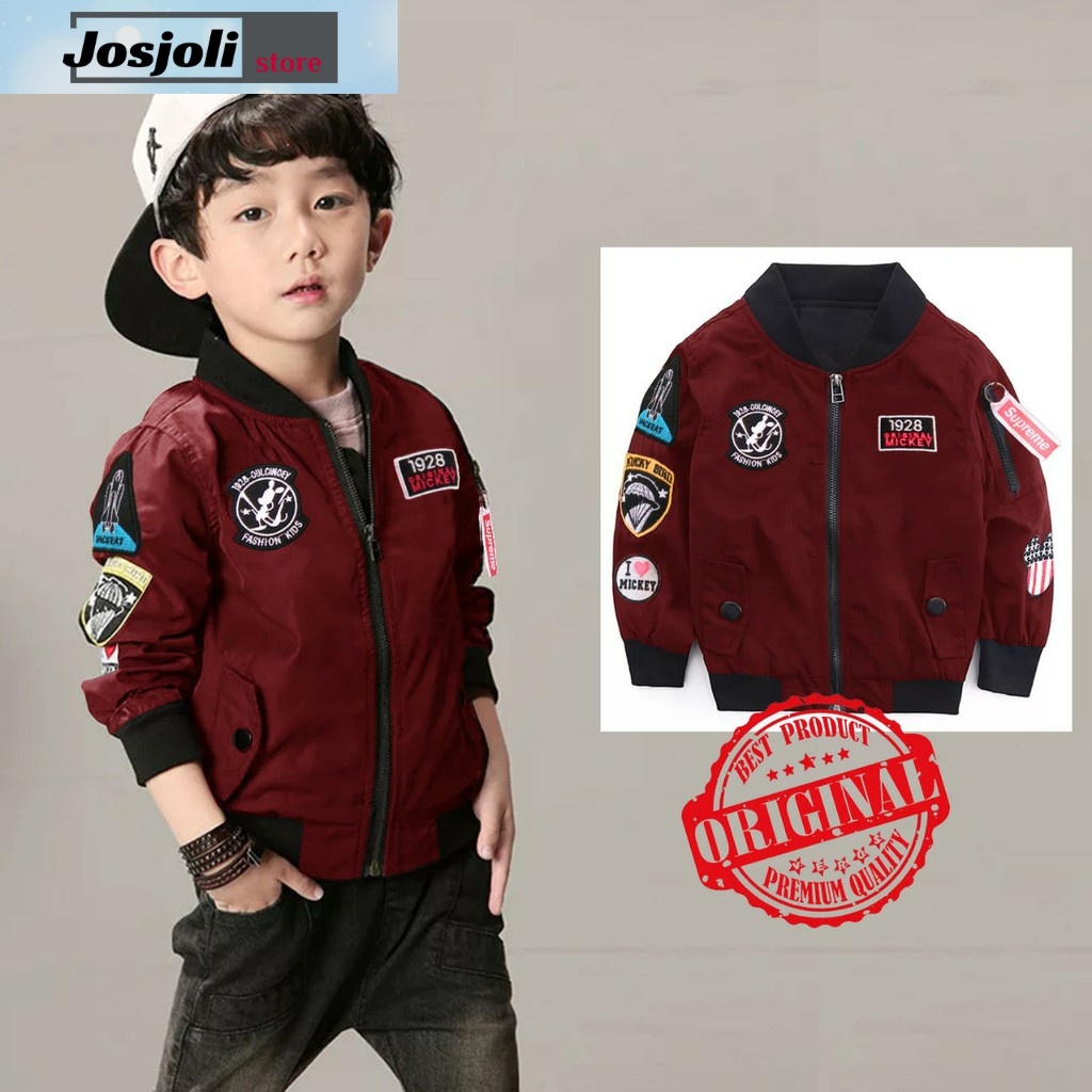 JOSJOLI_STORE/Jaket Bomber Kids Mickey/Jaket Anak Laki-Laki/Pakaian Anak Laki-Laki Lengan Panjang/Usia 5-7 Tahun