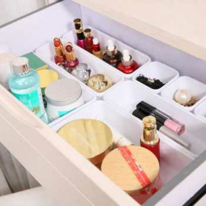 8 PCS Sekat Laci Penyimpanan Kotak Kosmetik Tempat Makeup Sendok Garpu Baki Lemari Drawer Organizer