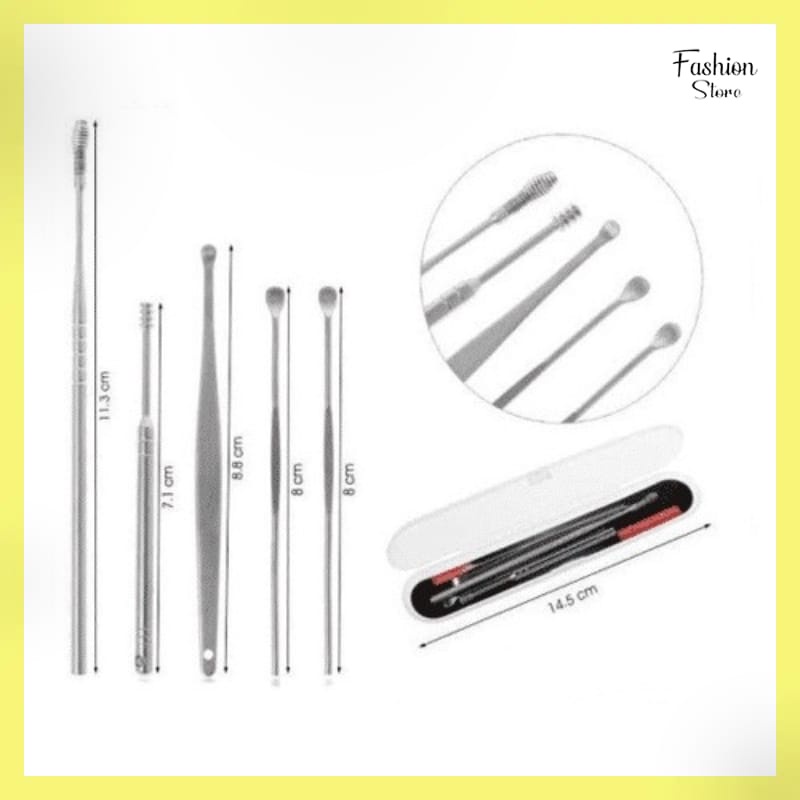 FS KOREK KUPING 5 IN 1 / 6 IN 1PAKET ALAT PEMBERSIH TELINGA STAINLESS STEEL