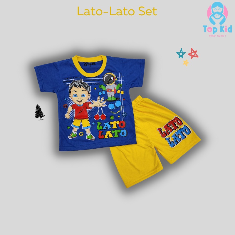 Baju Setelan Kaos Anak Laki-Laki Motif Lato-Lato