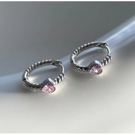 Anting Zirkon Desain Twist Warna Pink Untuk Wanita