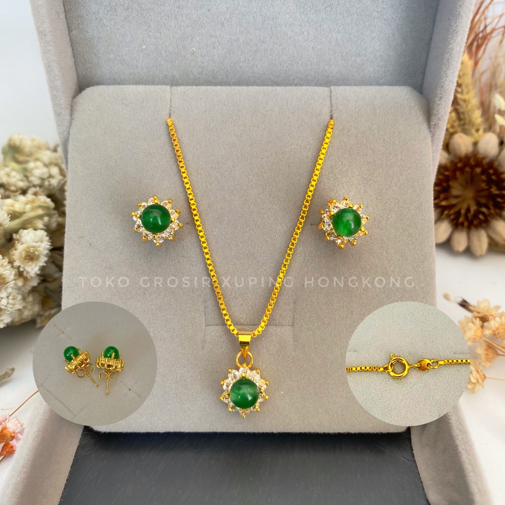 Set Perhiasan Xuping Hongkong Lapis Emas Hongkong Permata Batu Zicron Asli Set Perhiasan Titanium Se
