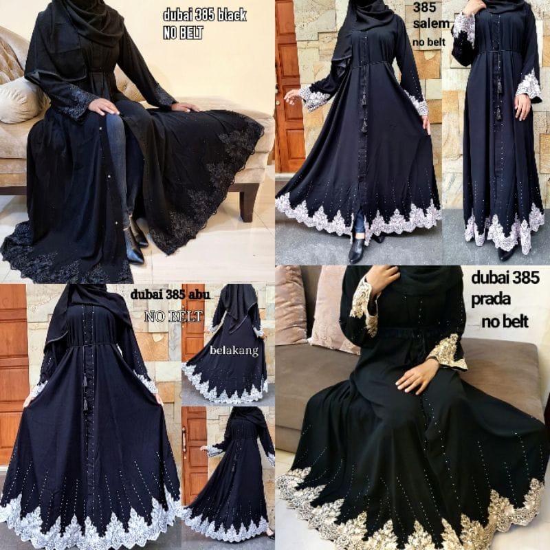 [ Nitaranz ] Abaya Dubai 385 Renda Prada Gold & Renda Prada Salem / Gamis Abaya Hitam Bahan Jetblack