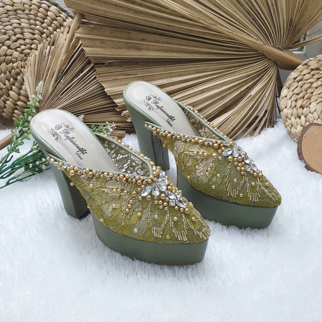 Sepatu wedding pesta cantik alena hiaju olive 12cm tahu