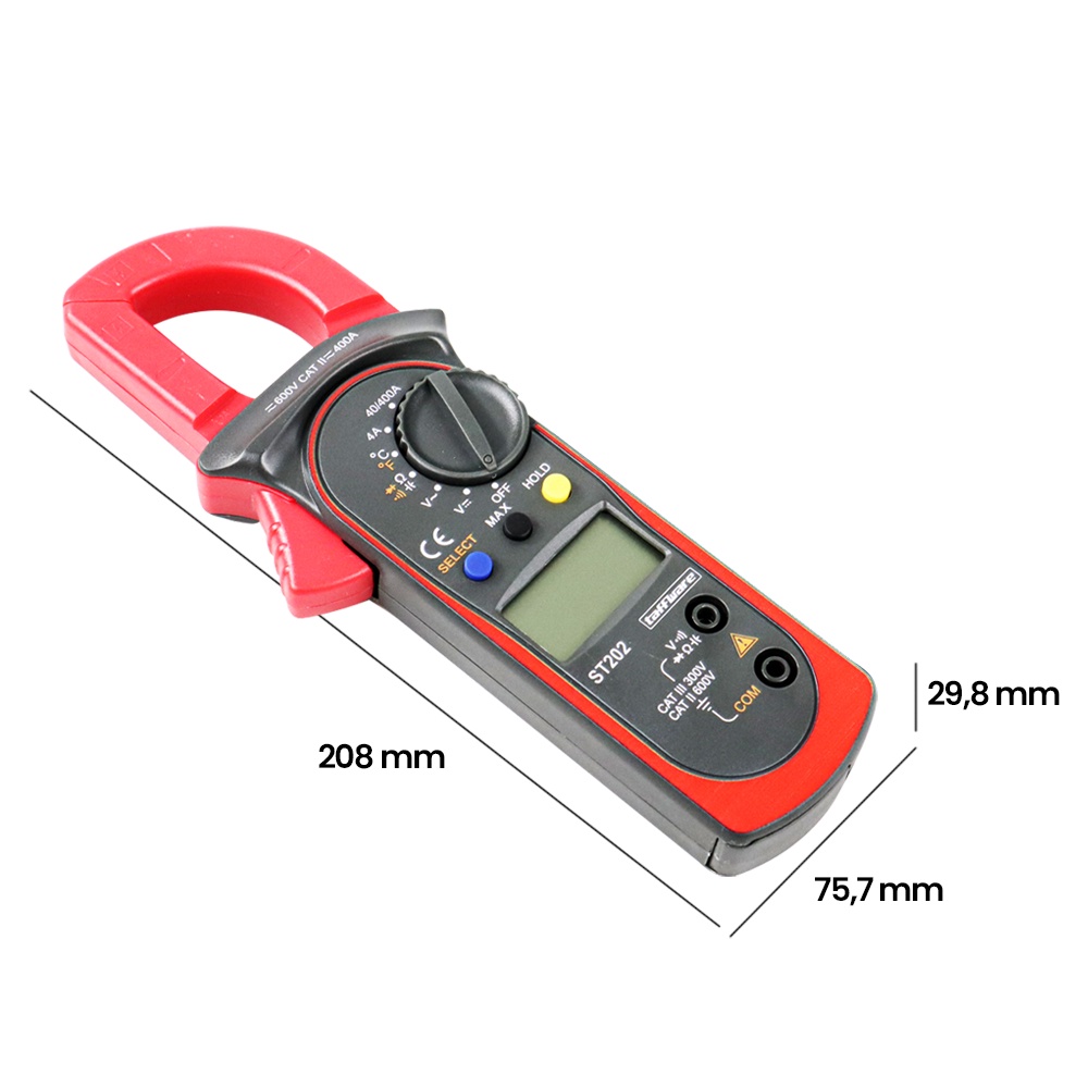 Taffware ANENG Digital Multimeter Voltage Tester Clamp with Temperature Prob - ST202 - Red