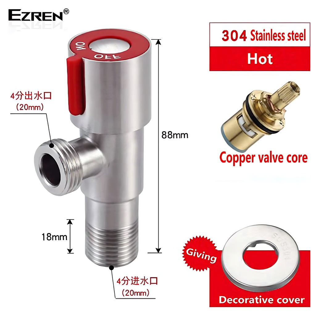 Ezren EZ-0352 Stop Kran Stainless Single SUS 304 1/2 Inch Valve HOT