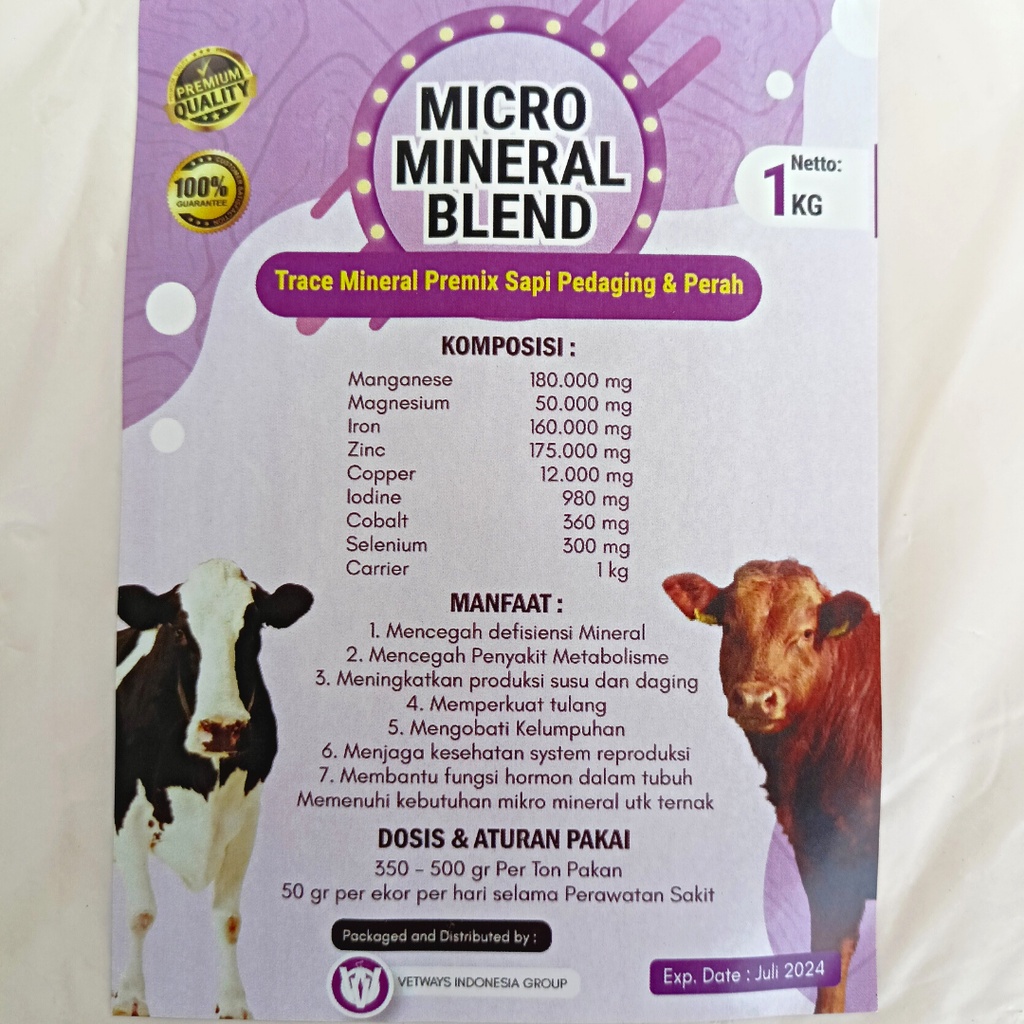 PREMIX SAPI SUPER KAMBING SUPER MINERAL MICRO MINERAL BLEND  | Premix Mineral Obat Sapi Lumpuh dan Meningkatkan Produksi Susu dan Daging | Mikro Mineral | Vetways