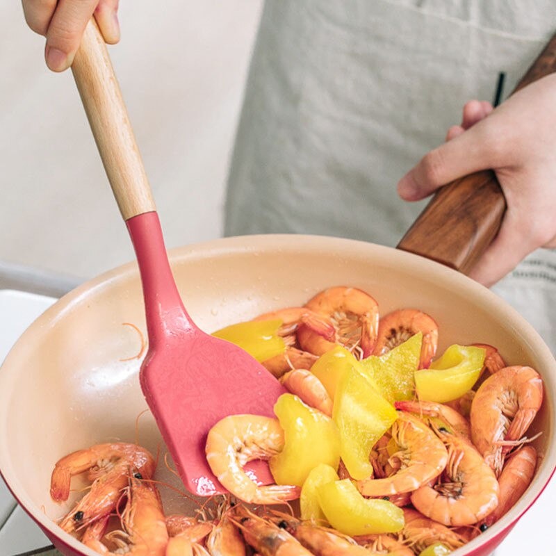 Spatula Silikon Gagang Kayu 32Cm - Sodet - Sutil