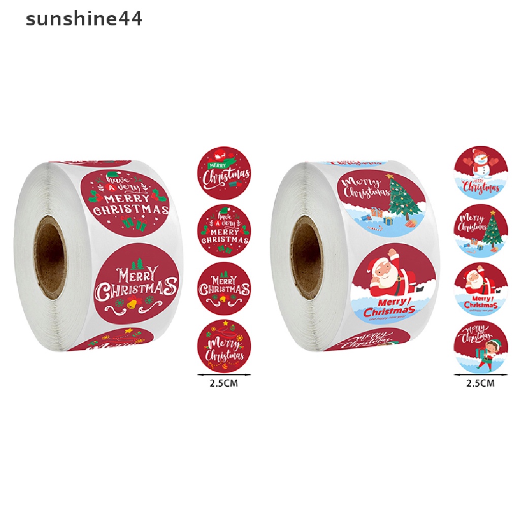 Sunshine 500Pcs Merry Christmas Stiker Label Multi-Warna Tag Natal Perekat Bulat Dekorasi Sticker Untuk Kartu Amplop Segel Xmas Gift Wrap Box Bag.