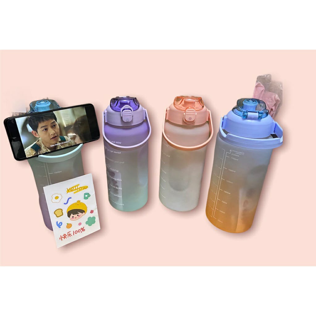 COD - SM88 - Botol Minum Motivasi 2 Liter Tutup Flip BPA Free Sedotan