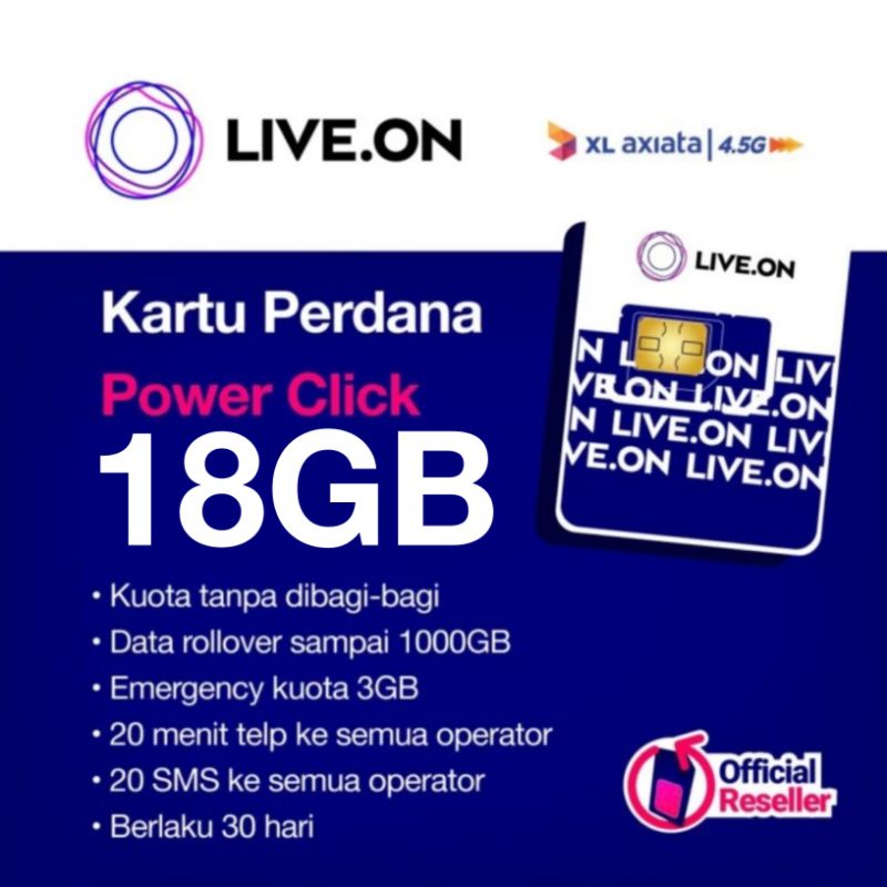 Kartu Perdana Live.On 18GB 30 Hari Atau 13GB 30 Hari Liveon Live On By XL Axiata