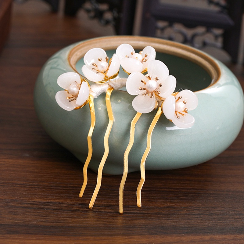 Anyaman Jepit Rambut Fashion Bunga Mutiara U Berbentuk Hiasan Kepala Jepit Rambut Plum Blossom Retro Aksesoris Rambut Untuk Wanita Hair Clip Jewelry