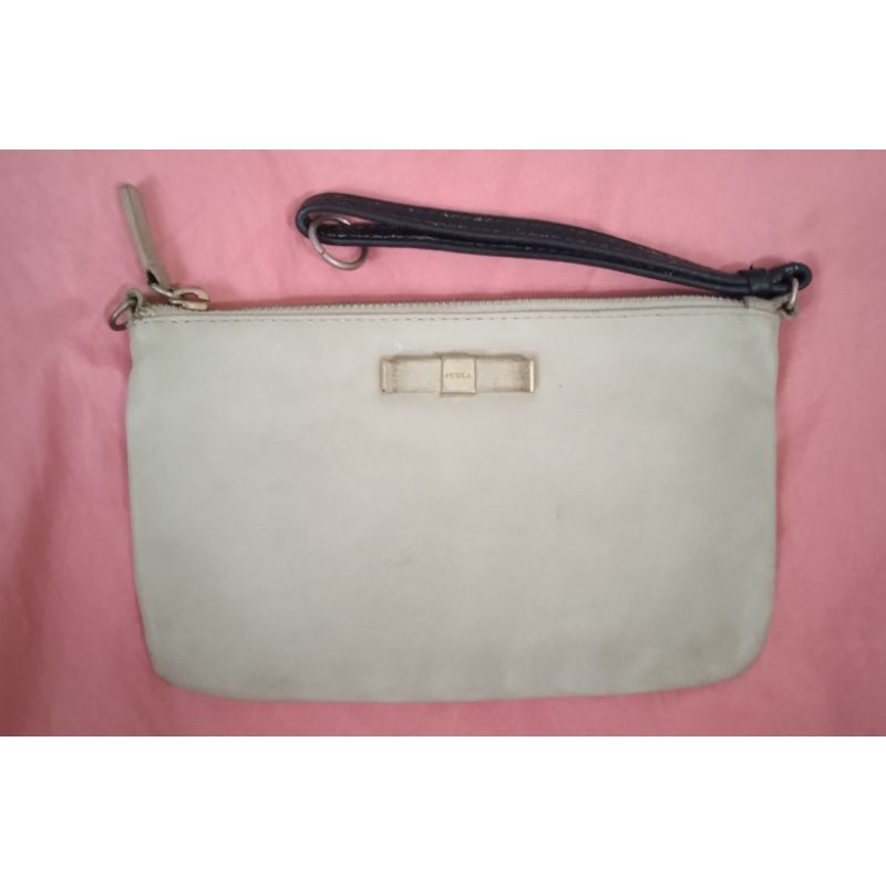 preloved second original authentic wrislet pouch Furla Abu Kulit Asli Genuine Leather