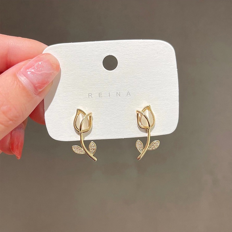 Fashion Kristal Tulip Anting Untuk Wanita Bunga Hati Hypoallergenic Stud Earring Perhiasan Aksesoris