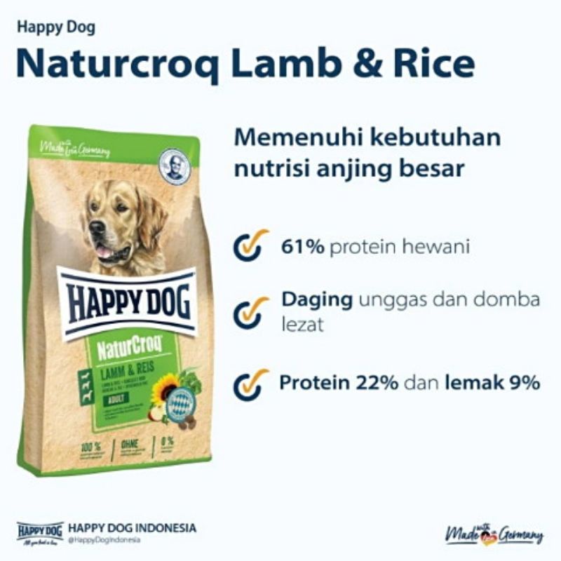 GO-SEND Happy Dog Naturcroq Lamb &amp; Rice 15kg Dog food Happydog