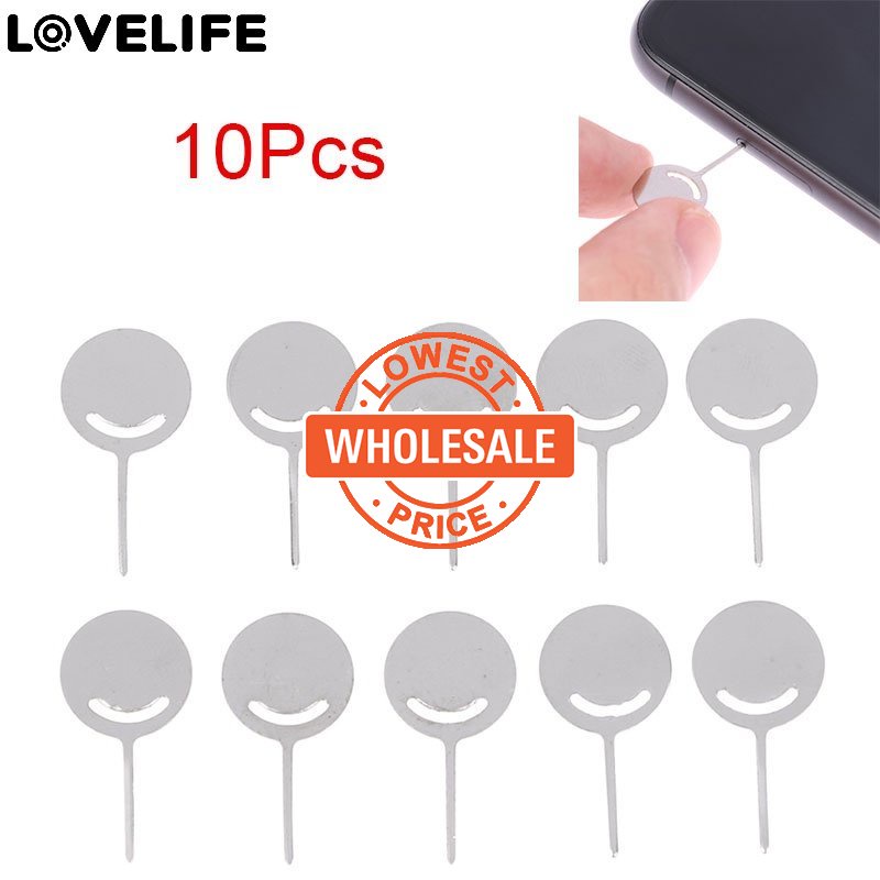 [Harga Grosir] 10pcs Kartu Telepon Anti Hilang Eject Picker Smartphone Card Mengambil Alat Aksesoris Telepon Universal Baja Bulat SIM Card Pin Portable Tablet PC Tray Jarum