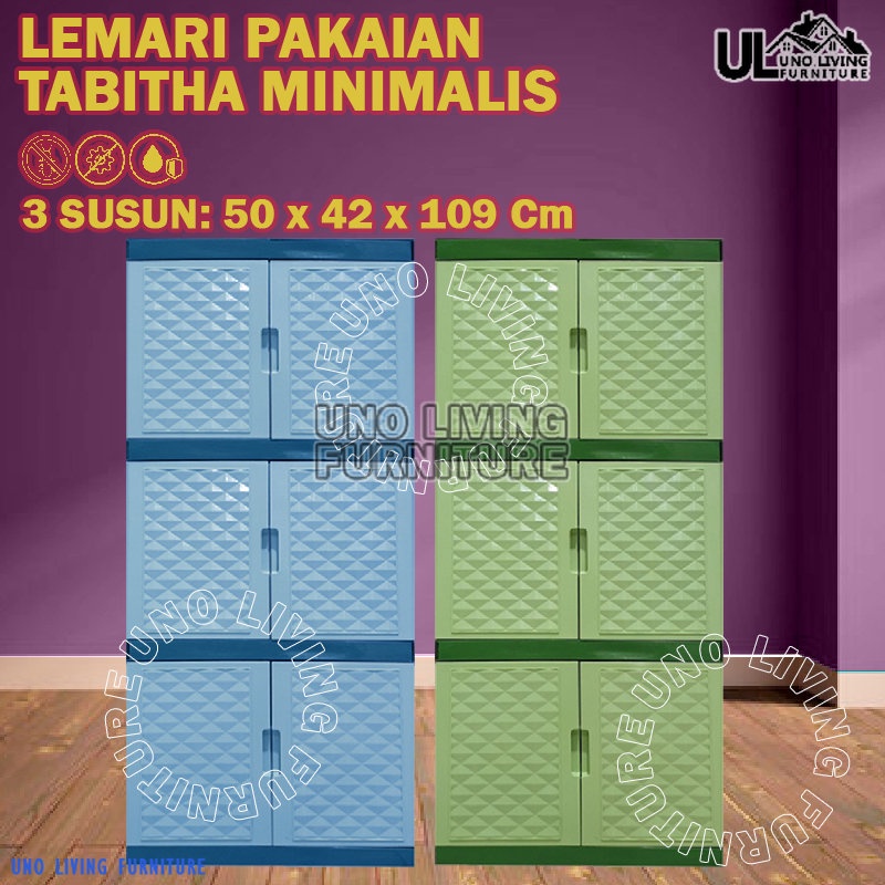 FULL KUNCI LEMARI PAKAIAN PLASTIK FULL KUNCI 3 SUSUN LEMARI TABITHA PENGUNCIAN TABITHA 3 SUSUN