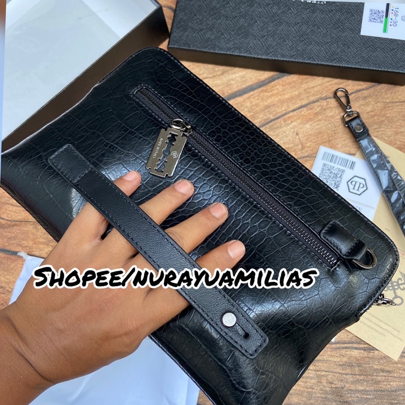 Clutch pria Philipp plein import full kit asli tas clutch pria handbag pria pp