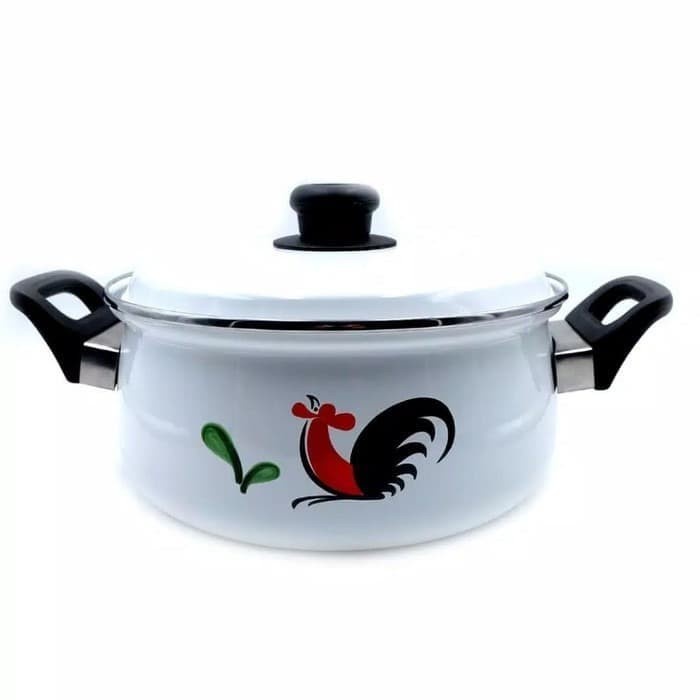 Panci Ayam Jago 22cm Enamel Pegangan Hitam