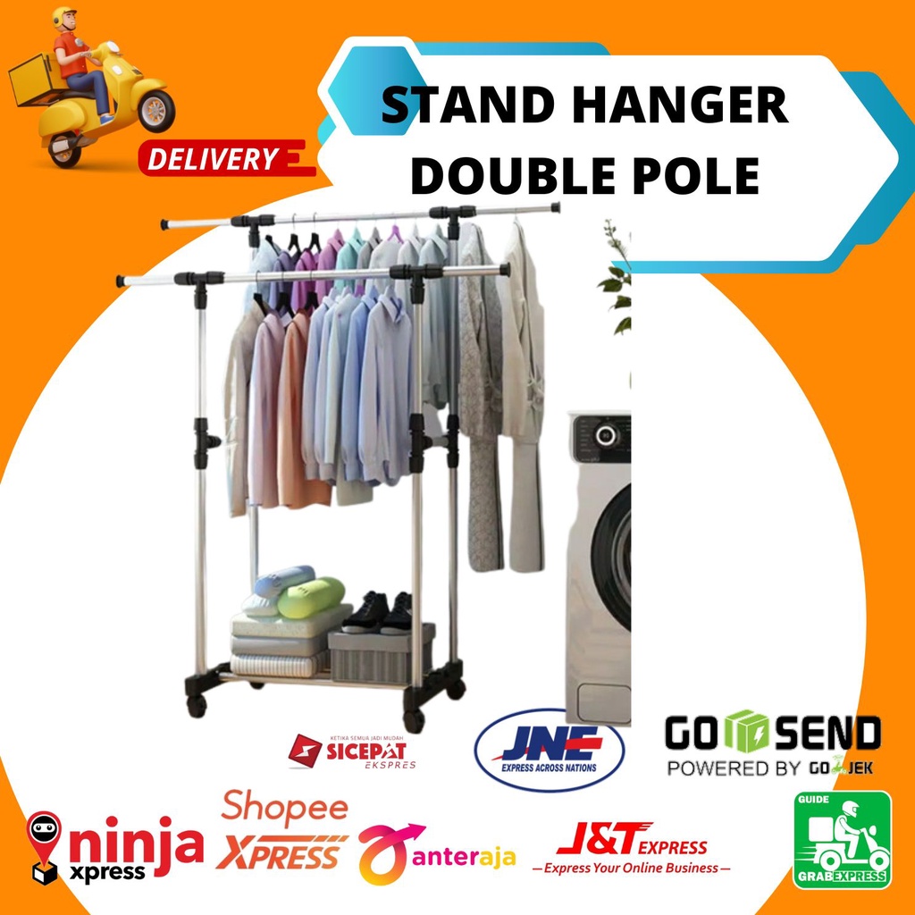 Jual Stand Hanger Dobel Pole Stand Hanger Multifungi Rak Handuk Rak