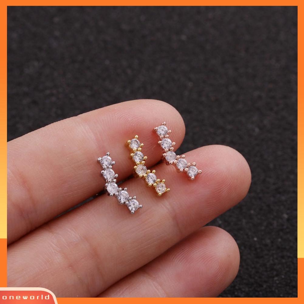 [oneworld] 1pc Lady Cubic Zirconia Hias Bintang Bulan Telinga Stud Anting Tindik Helix Perhiasan