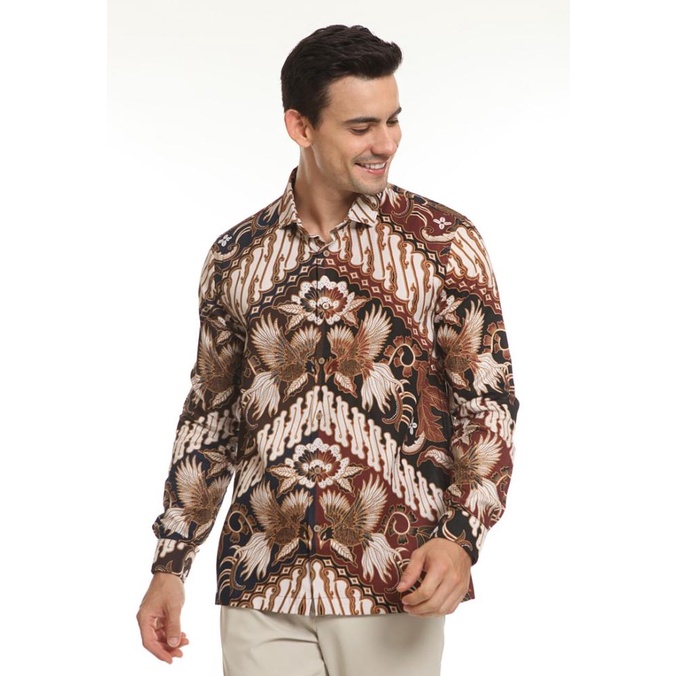 MOC Kemeja Batik Lengan Panjang Pria Modern Fit CHONDRO-BROWN