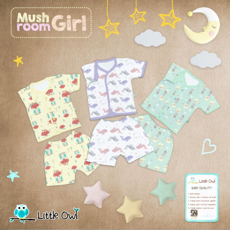 3Pasang Setelan Newborn LITTLE OWL  Panjang/ pendek - Kancing Tengah