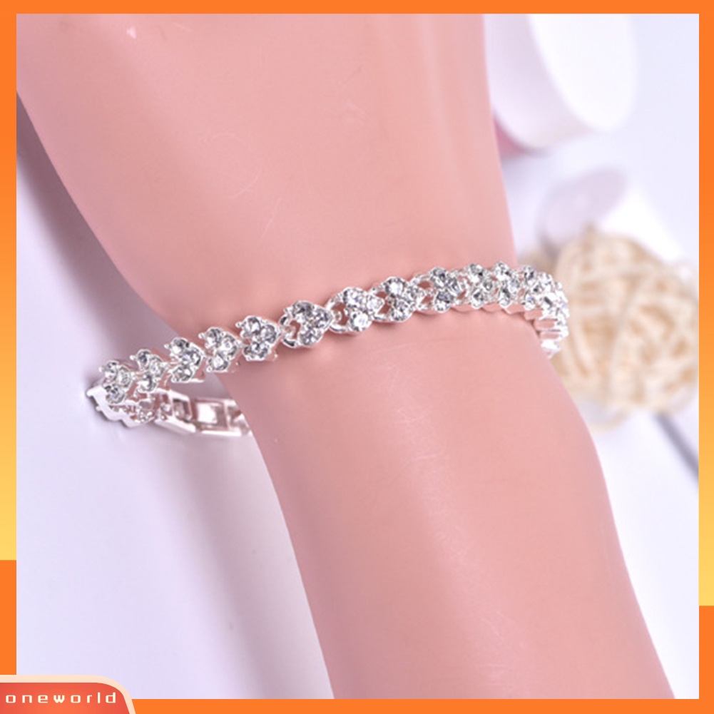 {oneworld} Gelang Tangan Wanita Hias Berlian Imitasi Berkilau Bangle Adjustable Untuk Ulang Tahun Pesta