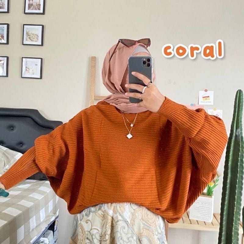 BATWING RAJUT OVERSIZE BLOUSE CROP BAJU KNIT KELELAWAR WANITA TEBAL PREMIUM