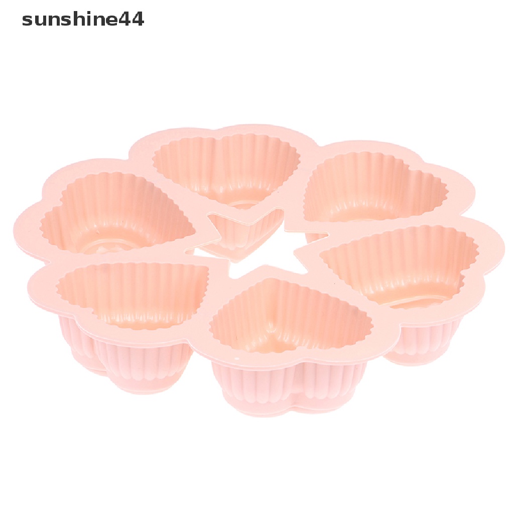 Sunshine 6Slots Cetakan Kue Silikon Bentuk Hati Mousse Muffin Cetakan Coklat Alat Panggang.