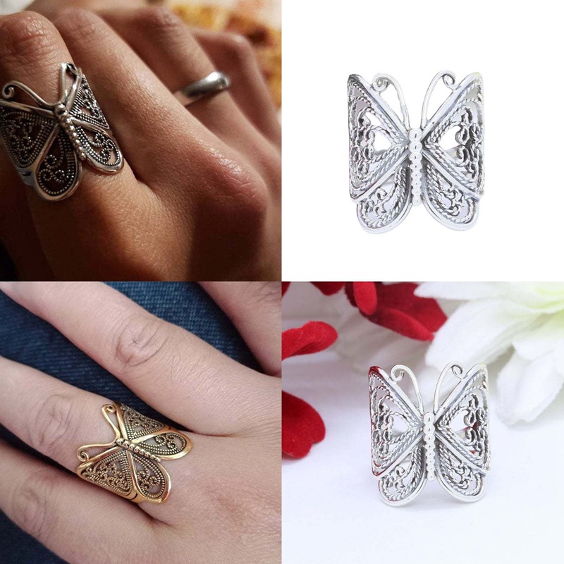 Retro Ukir Kupu-Kupu Gaya Kuno Cincin Emas Wanita Gaya Pengadilan Mewah Pertunangan Pesta Anniversary925 Sterling Silver Ring