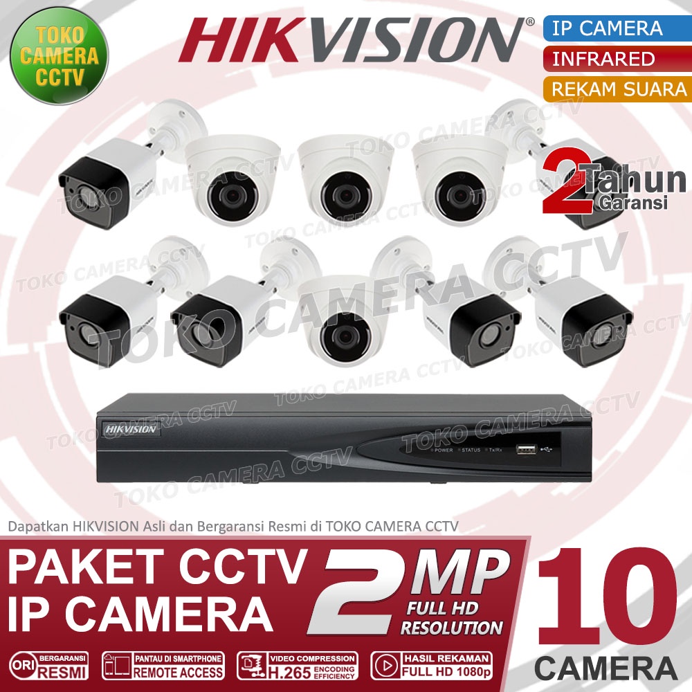 PAKET CCTV IP CAMERA HIKVISION 2MP 16 CHANNEL 10CAMERA AUDIO