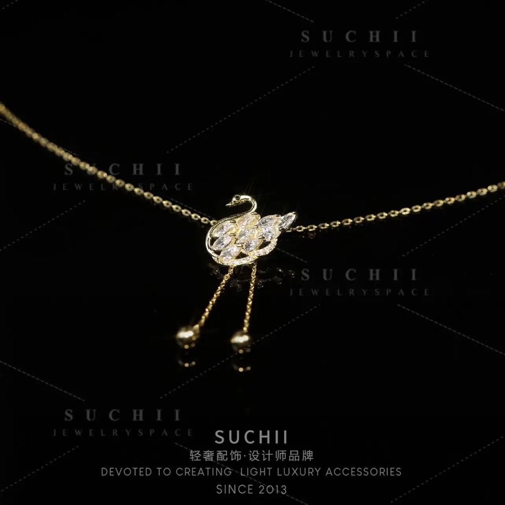AZ255 【Barang spot】Kalung Wanita Swan Kristal Zirkon Mewah Temperamen Ins Korea Kalung Serut