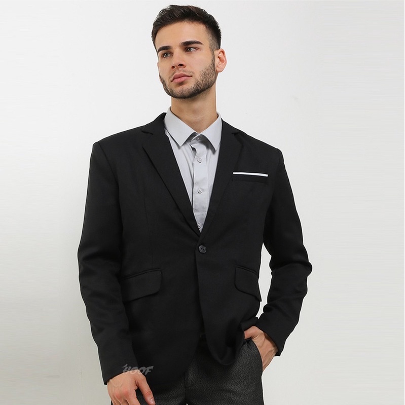 Sevenfour Jas pria slimfit hitam blazer casual wedding jas wisuda blacklist putih