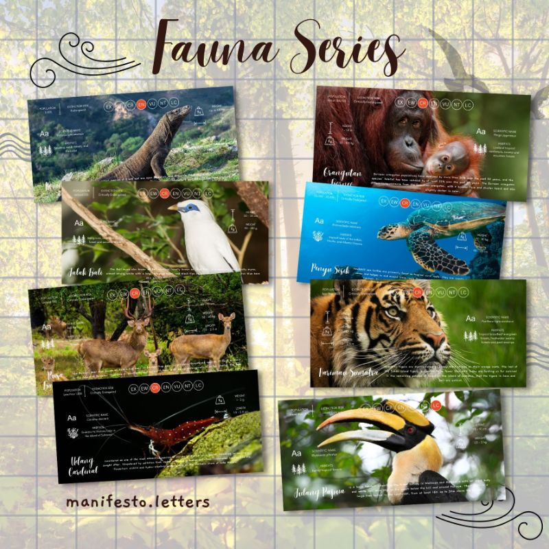 

Postcard Long Fauna Series | Kartupos Hewan Endemik | Kartu Edukasi Endagered Species | Gajah | Harimau | Orangutan | Komodo | Badak