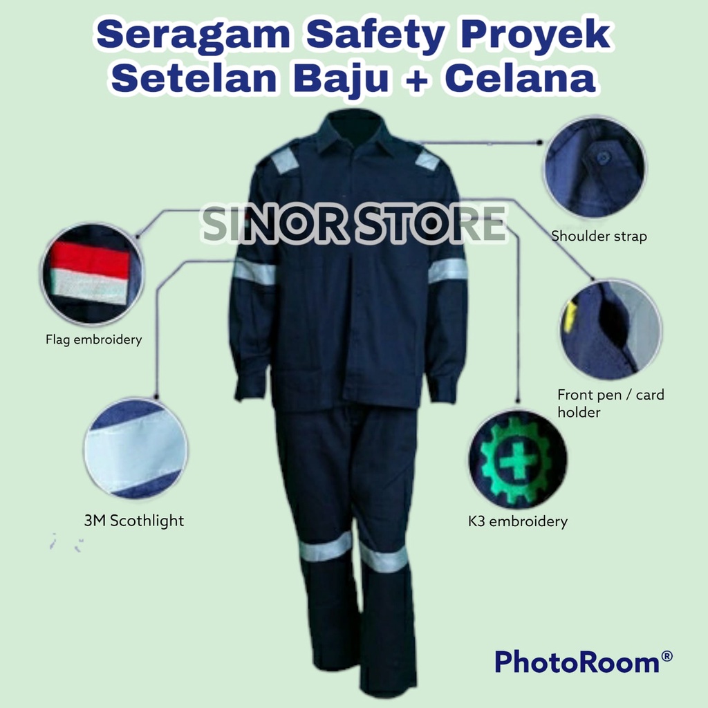 Wearpack Safety Model Setelan Baju +Celana Seragam Kerja Pabrik Proyek
