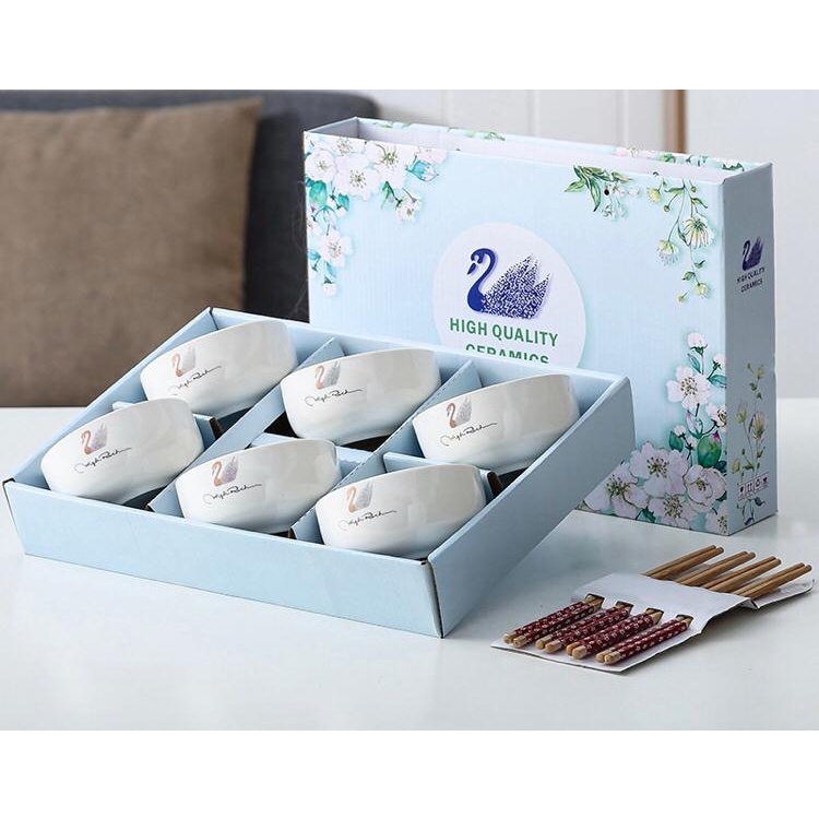 KiRimHariyangsama-- MANGKOK KERAMIK MOTIF ANGSA + SUMPIT / JAPANESE BOWL FREE BOX