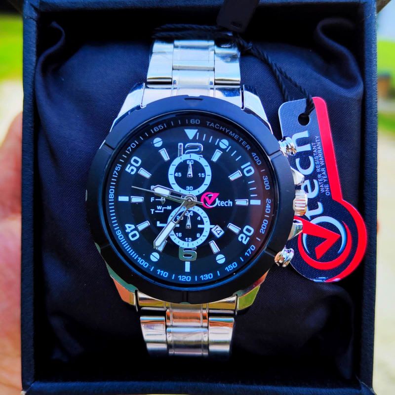 Jam Tangan Pria Kasual Analog Quart Strap Rantai Stainles Steel Fitur Tanggal Aktif Water Resistantce _Free Box  Jam Tangan Pria V Tech Original Tahan Air Reasy Stok COD_ Jam Tangan Kasual Pria Anti Air  Free Batrai Cadangan Warna Hitam, Hitam Rosggold